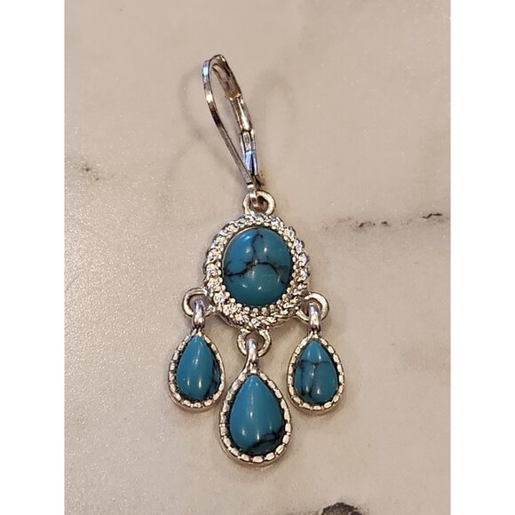 Napier Silver-Tone Turquoise Chandelier Earrings With Drop Design For Women - Picture 4 of 5